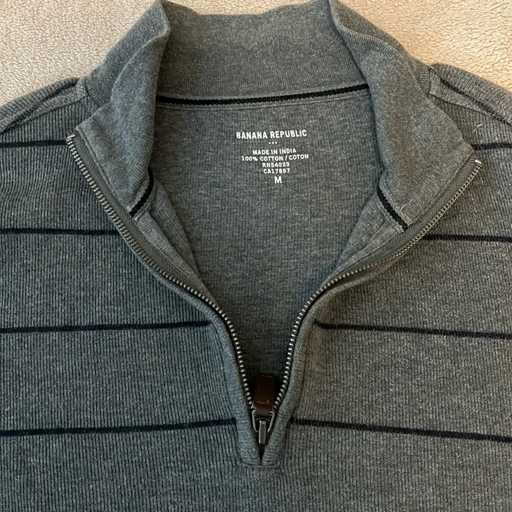 Banana Republic Sweater Mens Medium 1/4 Zip Gray & Black w/ Elbow Patches